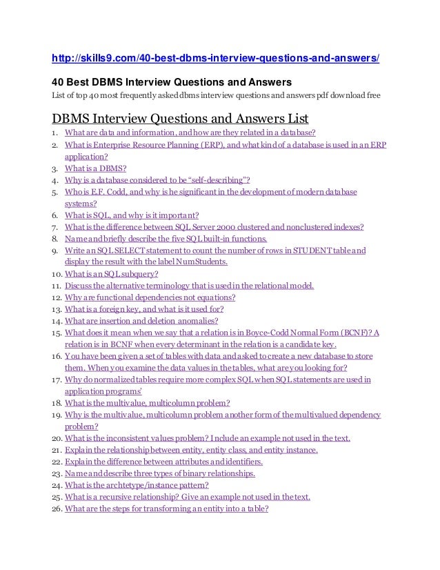 Dbms Interview Questions Answers Pdf
